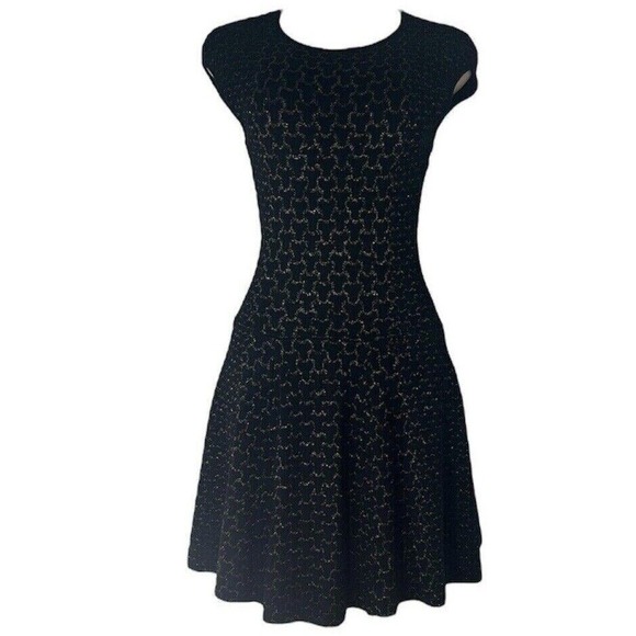 Torn by Ronny Kobo Fit & Flare Dress Black Gold Sparkle Party Cocktail Dress  M - Picture 1 of 5